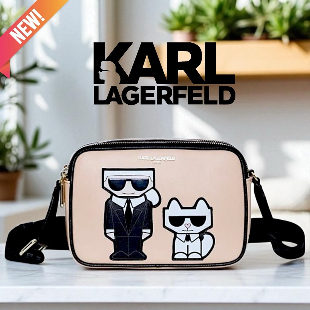 NEW Karl Lagerfeld Paris Maybelle Black & Fawn  Camera Crossbody Purse Set - Picture 8 of 16